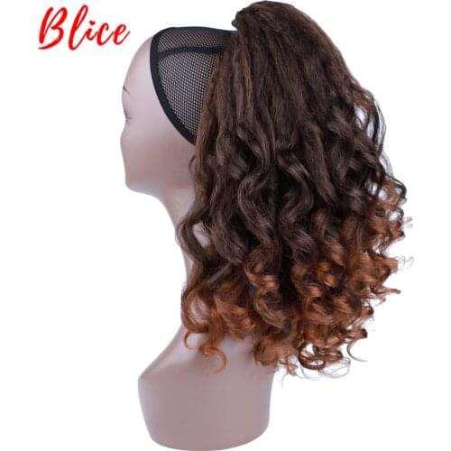 Blice 20" Drawstring Ponytail Natural Wavy Mixed Brown Synthetic Hairpiece With Two Combs clip in Warp Hair Extensions For Women