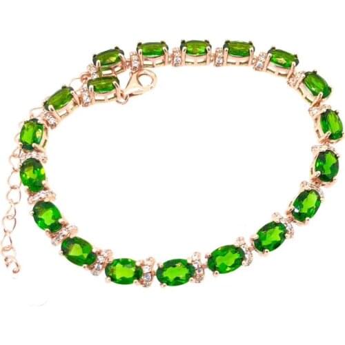 S925 silver natural green diopside gem bracelet natural gemstone bracelet Luxurious fashion round women party gift jewelry