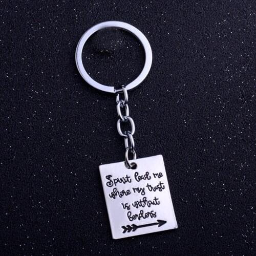 Bespmosp 12PC/Lot Arrow Square Pendant Keychain Keyring"Spirit Lead Me Where My Trust Is Without Borders"Charm Chain Jewelry Hot