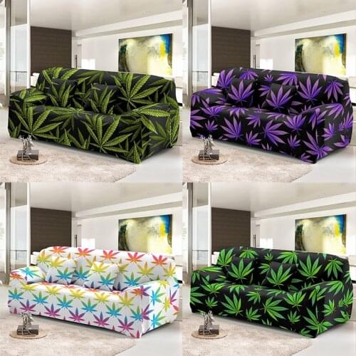 Weed Leaves 1/2/3/4 Seats Sofa Cover For Living Room Sectional Armchair L Shape Elastic Slipcover Stretch Couch Bed Covers