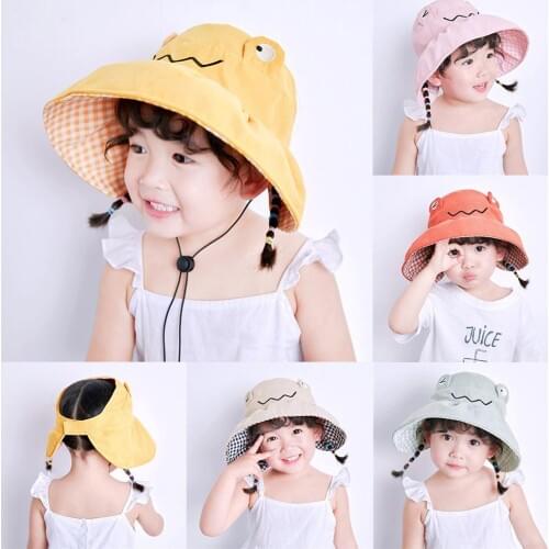 Cute Frog Kids Reversible Wide Brim Empty Top Folding Anti-UV UPF 50+ Sun Suncap Summer Beach Hat Stop The Flying Spit Hat