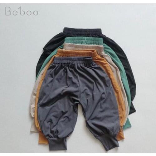 Kids Clothes Boys Anti Mosquito Pants 2021 Summer New Ins Korean Ice Silk Pants Childrens Clothing Solid Color Thin Cotton