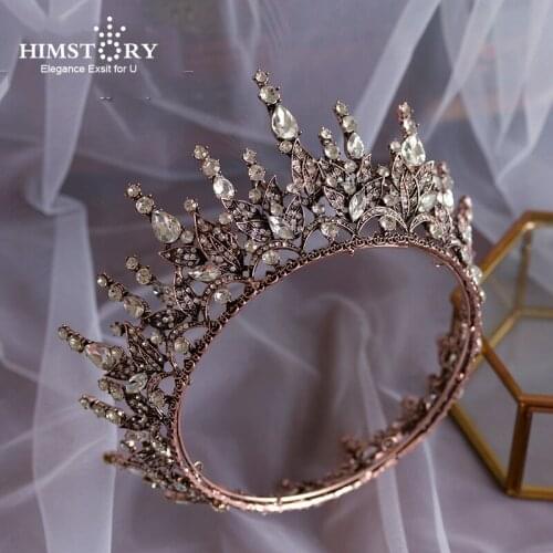 HIMSTORY Vintage Baroque Bronze Tiara Round Full Circle Crown Wedding Hair Accessories Bridal Royal Queen Pageant Princess Crown