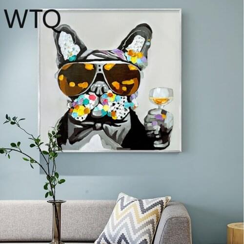 Canvas Painting Animal Wearing Glasses Dog Holding Wine Glass Poster and Print Wall Art Room Wall Decor Canvas Art Surprise Box