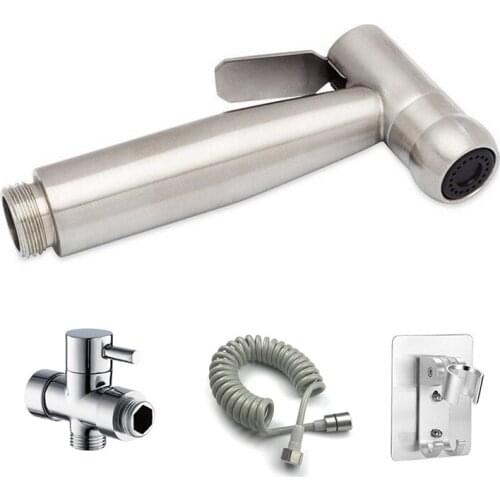 1 Set Toilet Hand Held Bidet Sprayer Kit Plated Bathroom Bidet Faucet Spray Shower Head with 1.5M Hose & T-adapter & Holder