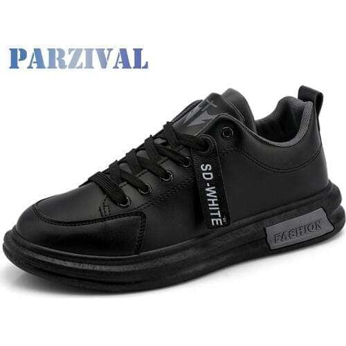 PARZIVAL Fashion Men Sneakers Leather Men Shoes White Breathable Casual Shoes Men Vulcanize Shoes Man Black Zapatillas Hombre