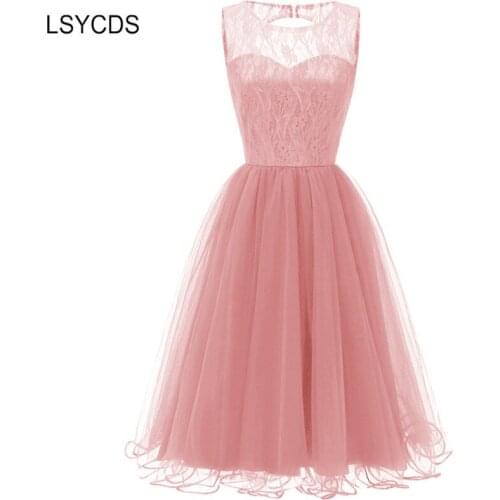 LSYCDS Luxury Mesh A Line Red Vintage Dress Sleeveless Backless Elegant Party Women Floral Lace Dress Tunic Ball Gown Dresses