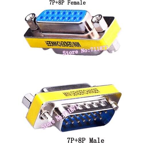 Male Female 7P+8P DB15 Connector 2 Row 8Pin 7P DB15 VGA Adapter two row 7Pin 8P VGA DB15 Male Female Mini Gender Changer Coupler