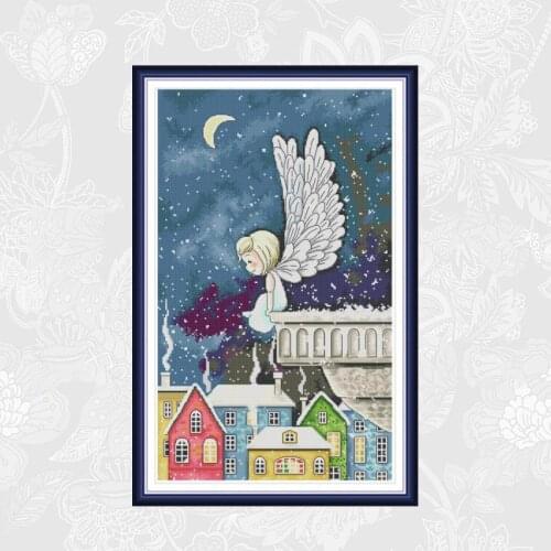 Night Snow Angel Paintings Handwork Beginner Embroidery Sets Aida Canvas Cross-stitch 11CT 14CT Wholesale Needlework Home Decor