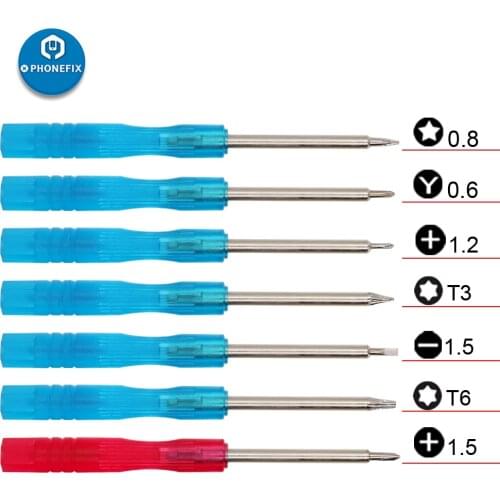 7pcs Mini Screwdriver Set 0.8 Pentalobe 0.6 Y 1.2+ T3 1.5- T6 1.5+ Screw Driver for Phone Camera PC Home DIY Hand Repair Tools