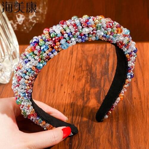 Haimeikang Rhinestone Hairbands For Women Hair Accessories Baroque Crystal Bride Hoops Wedding Headband Light Luxury Head Bands