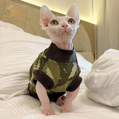Sphynx Cat Clothes，Hairless Cats Lightweight CAMO Mesh Vest, Breathable Pleasantly Cool Cat Wear T-Shirts Clothes For Sphinx Fai