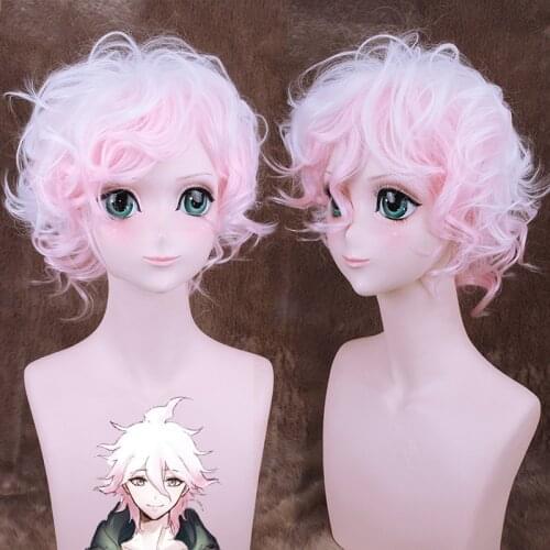 35cm Danganronpa: Trigger Happy Havoc Cosplay Nagito Komaeda Role Playing Wigs Halloween Cosplay White Mixed Pink Color Wig