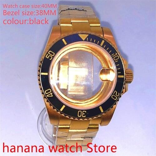 Suitable for NH35 36 Mingzhu2813 Miyata self-winding 40mm transparent back gold box series, with rotating bezel black
