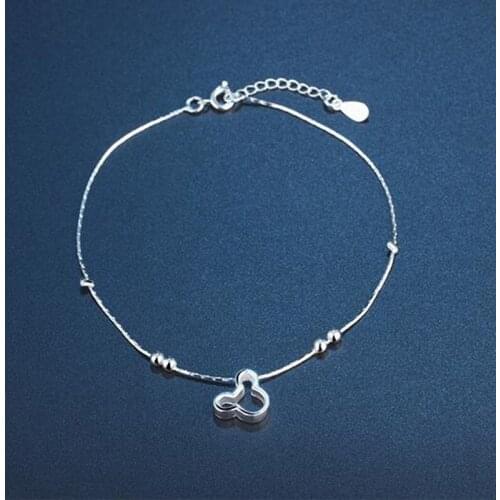 Sell Hot 925 Silver Cute Cartoon Mouse Anklet Retro Cross Beaded Charm Anklet, for Ladies Jewelry Gift JL006