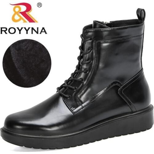 ROYYNA 2020 New Designers Motorcycle Cowboy Platform Boots Women Lace Up Ankle Boots Woman Plush Warm Winter Footwear Feminimo