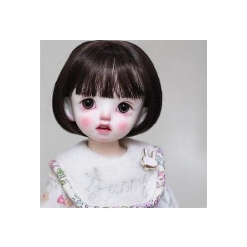 BJD Doll Simulation Hair Fits 1/6 Size Fashion Air Clear Bangs Fine Female Hair Pear Flower Soft Hair Deep Brown Chestnut Short