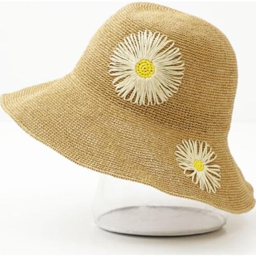 Free shipping High Quality Lady Summer foldable paper hand made straw sun hats wide brim crochet flower beach cap Floppy Chapeau
