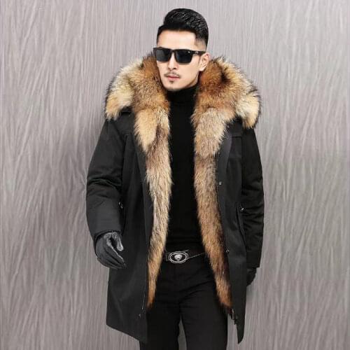 HANZANGL Fur Coat Mens plus size 2020 Winter Thick Parkas Hooded Jackets Liner Detachable Men Overcoat