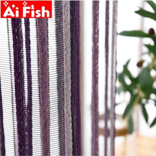 Purple Black Thin Sliver Striped Tulle Curtains Blue Bedroom Window Screen Partition Drapes Modern light-transmit Sheer MY526#4