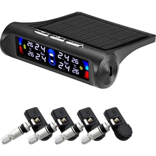 Real-man broadcast Smart Car TPMS Tyre Pressure Monitoring System Solar Power charging Colorful Digital LCD Display Alarm System