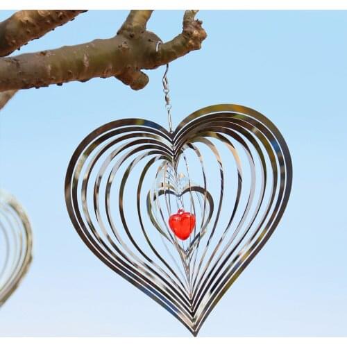 Love Heart Shaped Wind Spinner Yard Art Garden Decor 3D Stainless Steel Kinetic Mothers Day Backyard Indoor Outdoor Decoration