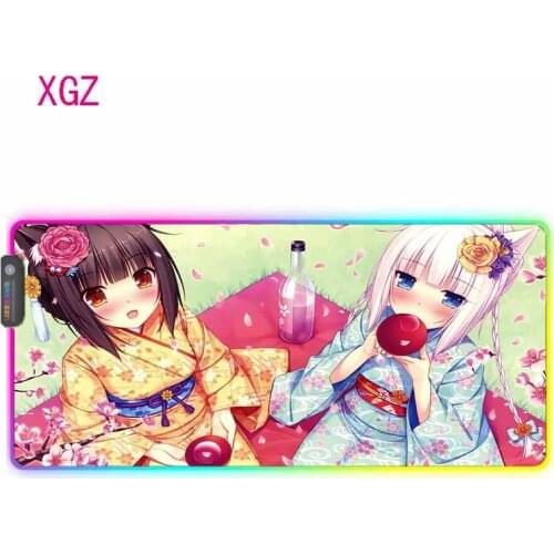 XGZ Nekopa Anime RGB Gaming Mouse Pad Game Anime Big Mouse Pad USB Backlight Rainbow LED Office Mat Keyboard Desk Mat