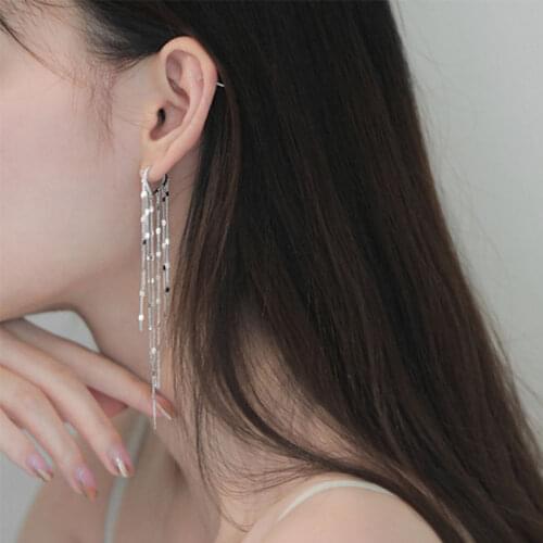 VENTFILLE 925 Sterling Silver Shiny Long Tassel Chain Earring For Women Light Luxury Earline Heart Earbuckle Whole