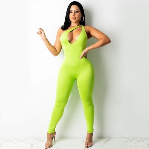 Sexy One Shoulder Rompers Womens Jumpsuit Sleeveless Hollow Out Bodycon Club Outfits Casual Sporty Fitness Overalls for Women