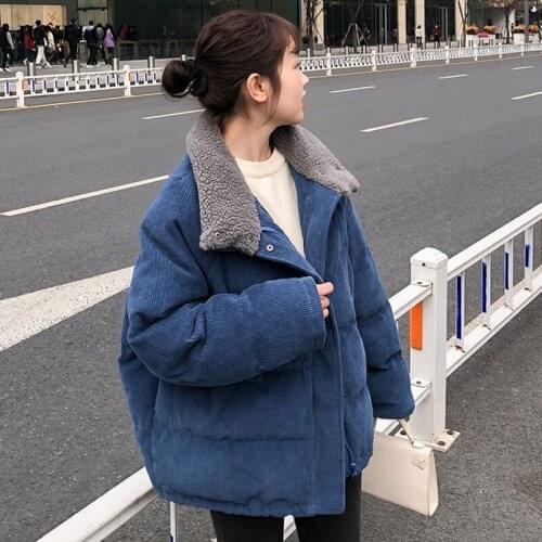 JuneLove Women Vintage Corduroy Harajuku Style Korean Solid Coats Female All-match Winter Clothing Lady Warm Casual Overcoats