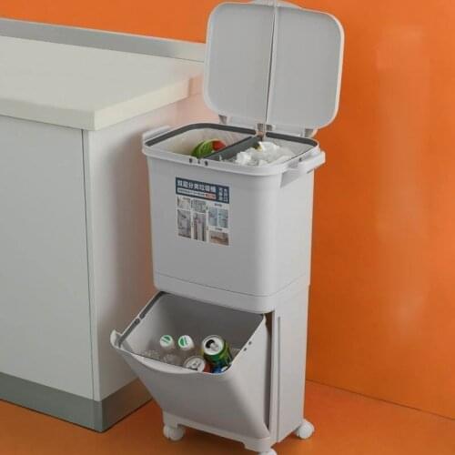 2 Layers Classification Trash Can Kitchen Plastic Dustbin Wet and Dry Push Button Recycle Stacked Sorting Rubbish Bin ZM223