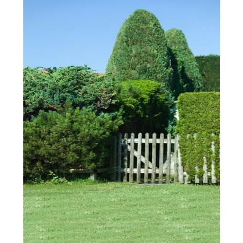 5x7ft Green Grass Tree Fence Photography Backdrops Photo Props Studio Background