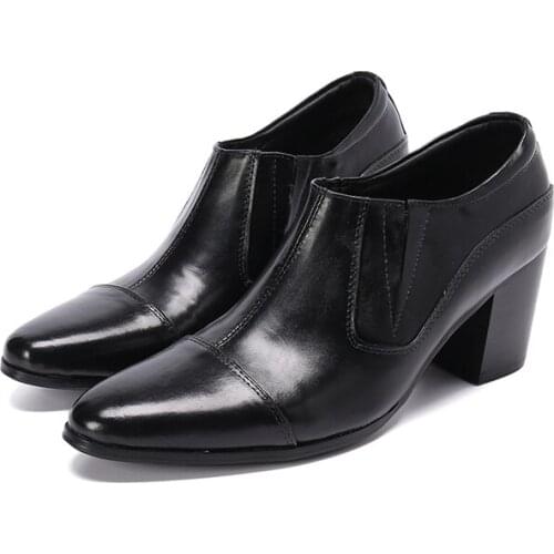 6-8Cm Men High Heel Shoes Genuine Leather Oxford Shoes Black Pointed Toe Formal Business Shoes Fashion Sapato Social Masculino