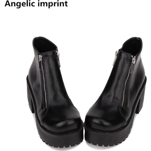 Angelic imprint handmade mori girl Women punk motorcycle boots lady lolita ankle Boots woman high heels pumps wedges shoes 35-40