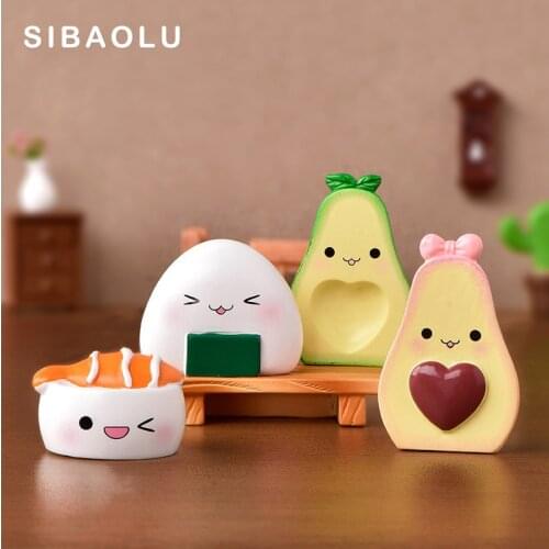 Avocado Peach Sushi Tooth Egg Rice Figurine Resin Cartoon Model Home Decor Miniature Fairy Garden Cake Decoration Accessories