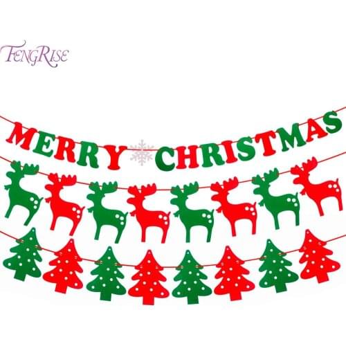 FENGRISE Merry Christmas Banner Ornaments New Year Christmas Decorations for Home Xmas Party Santa Claus Bell Flag Garlands