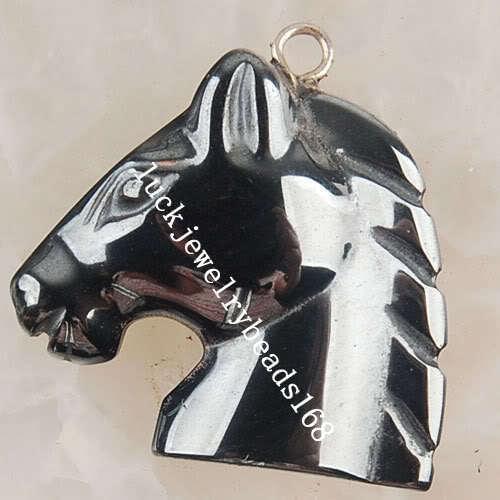 Free Shipping 24x22mm Black Non-Magnetic Hematite Horse Head Pendant Bead 1Pcs FC1957