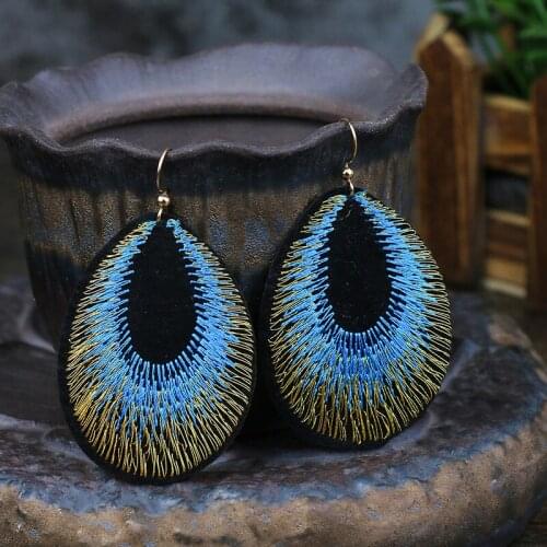 Bohemian Summer Blue Embroidery Water Drop Earrings Bijoux Women Wedding Girls Party Gift Statement Earring Vintage Jewelry