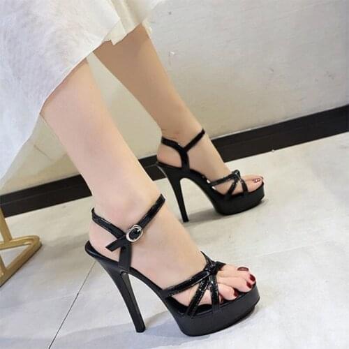Summer 2021 new fashion sandals casual designer super high heels buckle strap casuales black leather gladiator open toe shoes