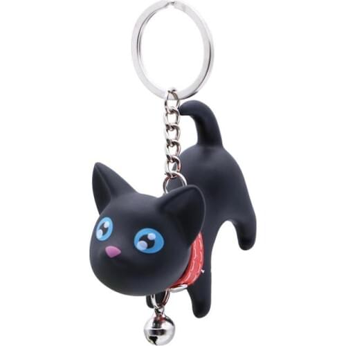 Cute Cartoon Dolls Small Black Cat KeyChain Porte Clef Women KeyRing Car Trinket Couple Key Chains