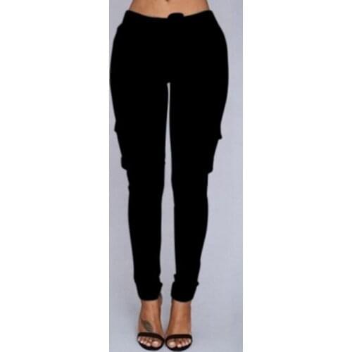 CUHAKCI Cargo Pants Women Pencil Pant Lace Up Waist Casual Women Solid Multi-Pockets Slim Fit Sexy Trousers