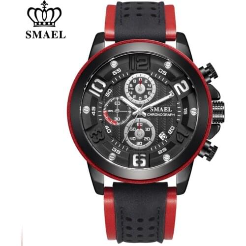 SMAEL Watch Men Fashion Leather Top Luxury Military Quartz Chronograph Wristwatches Waterproof Sports Watches Relogio Masculino