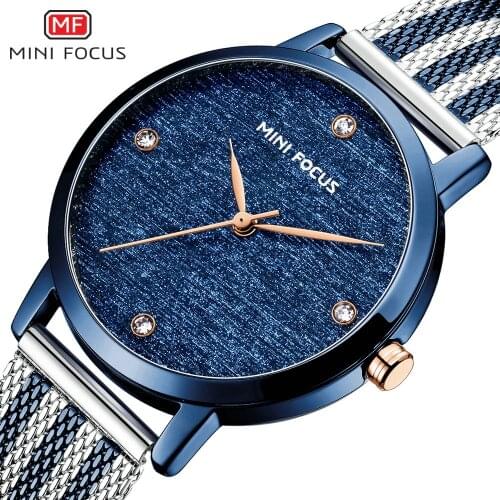 MINIFOCUS Women Quartz Watches Top Brand Luxury Crystal Elegant Dress Ladies Analog Watch Contrast Color Mesh Strap Female Clock