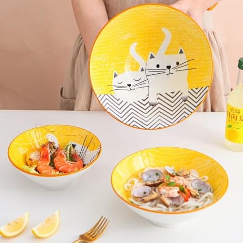 Per Casa in ceramica Da Tavola Del Fumetto Gatto Giallo Pasta di Fagioli di Ramen Ciotola di Minestra Carino Giapponese Popolare