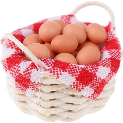 House Accessories For Kitchen Farm 1:12 Miniature Eggs With Bamboo Basket Doll