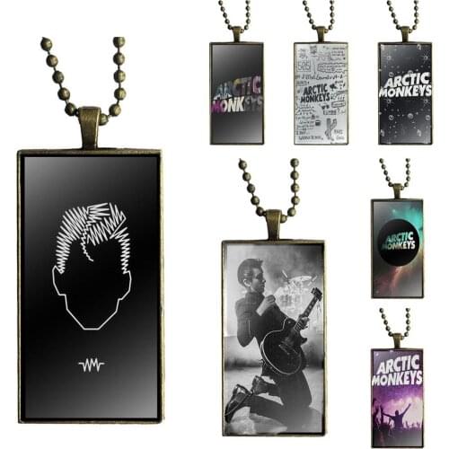 EJ Glaze For Women Girl Gift Glass Cabochon Pendant Necklace Rectangle Fashion Necklace Uk Arctic Monkeys