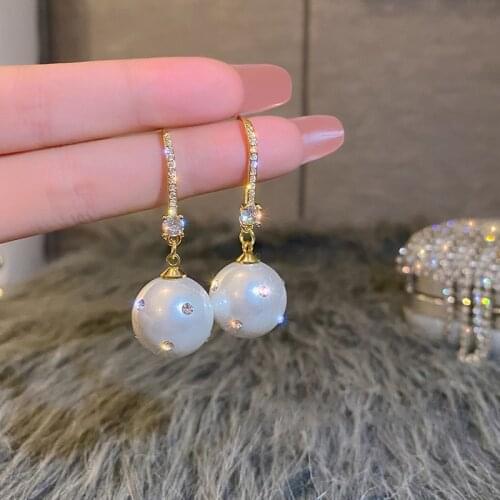Elegant round imitation pearl pendant earrings ladies engagement wedding elegant accessories fashion earrings gift jewelry