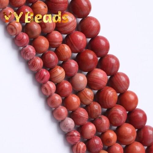 Natural Rose Red Wood Stripes Stone Beads 4 6 8 10 12mm Red Jaspers Round Beads For Jewelry Making DIY Charm Bracelet 15" Strand