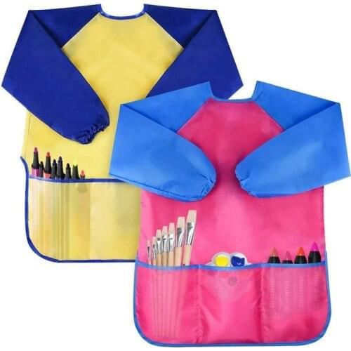 Pack of 2 Kids Art Smocks, Children Waterproof Artist Painting Aprons Long Sleeve with 3 Pockets for Age 2-6 Years