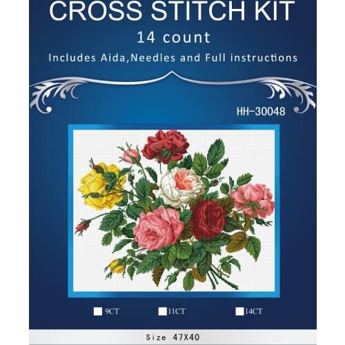 Colorful rose flower ,Counted Cross Stitch 14CT Cross Stitch Sets Wholesale cartoon Cross-stitch Kits Embroidery Needlework